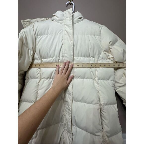L.L. Bean Mid Long Cream Hooded Down Puffer All Weather Coat Jacket Large - Picture 7 of 11